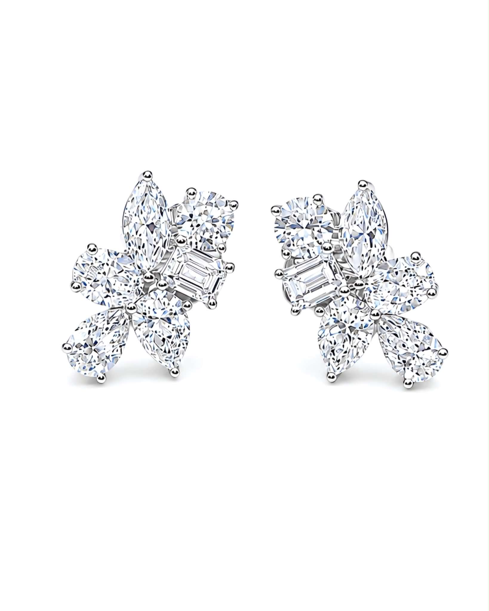 Classic 6.08cts Multi Shape Solitaire Leaf Cluster Diamond Earrings 18K GIA