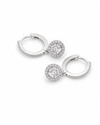 Classic Round Halo Dangling Hoop Diamond Earrings 14K