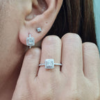 Classic Square Hoop Halo Paved Diamond Jewelry Set 14K