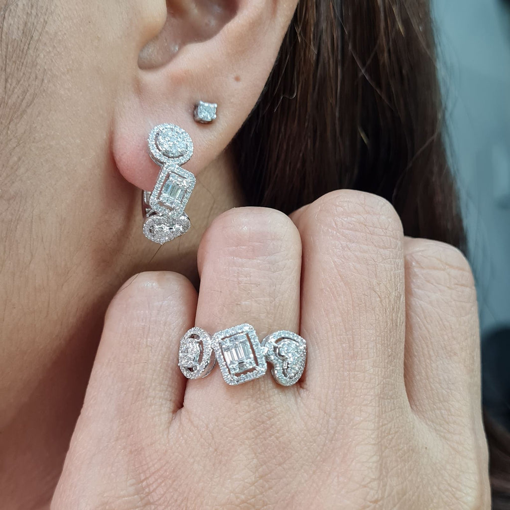 Classic Hoop Cluster Shape Diamond Jewelry Set 14K