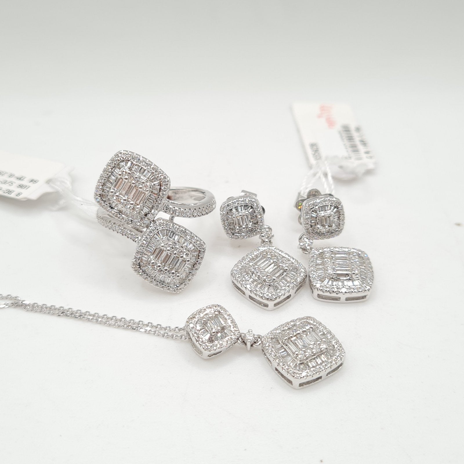 Classic Double Cushion Paved Diamond Jewelry Set 14K