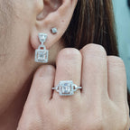 Classic Square Baguette Paved Dangle Diamond Jewelry Set 14K