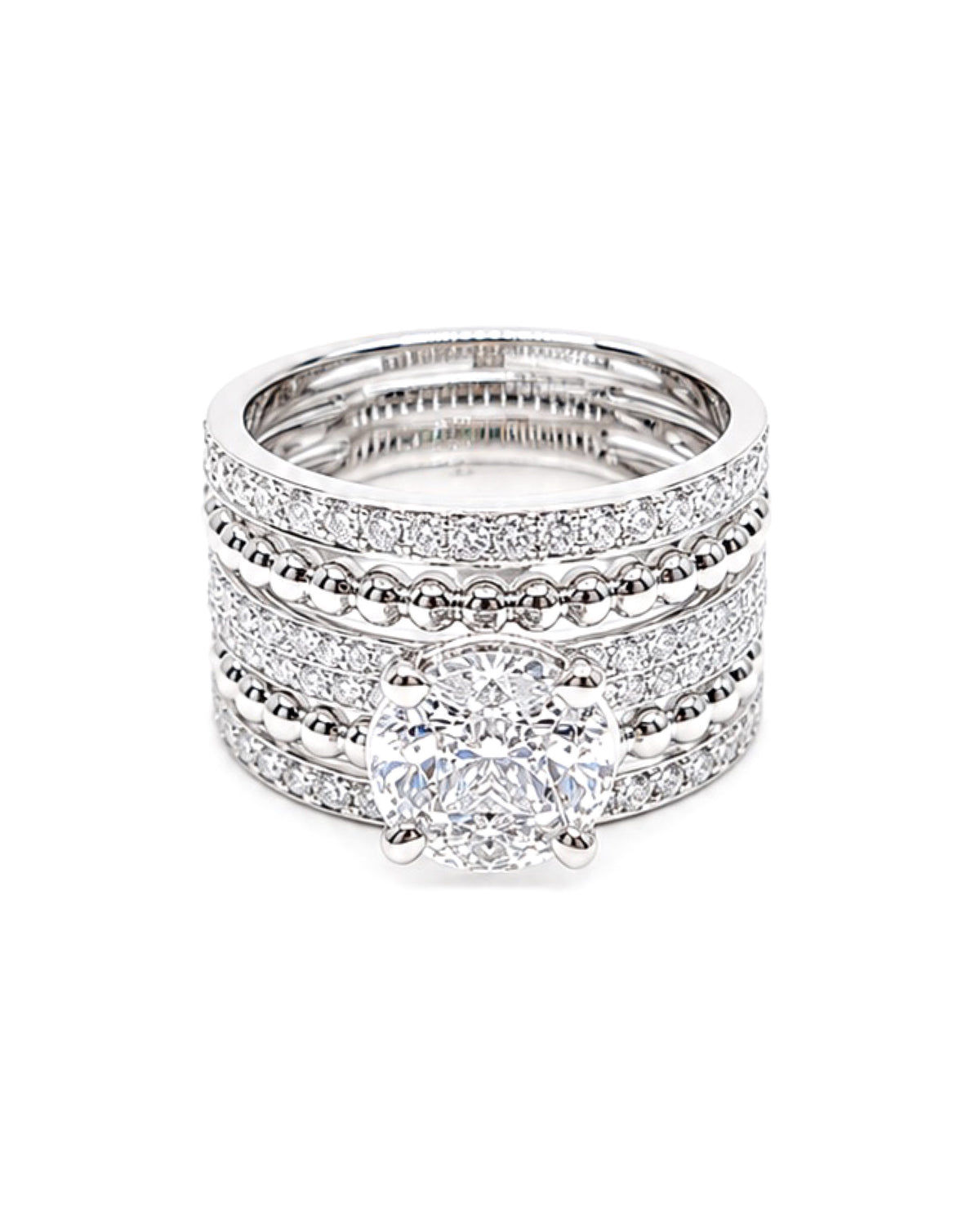 Classic Round Invisible Setting Beaded Diamond Ring 14K
