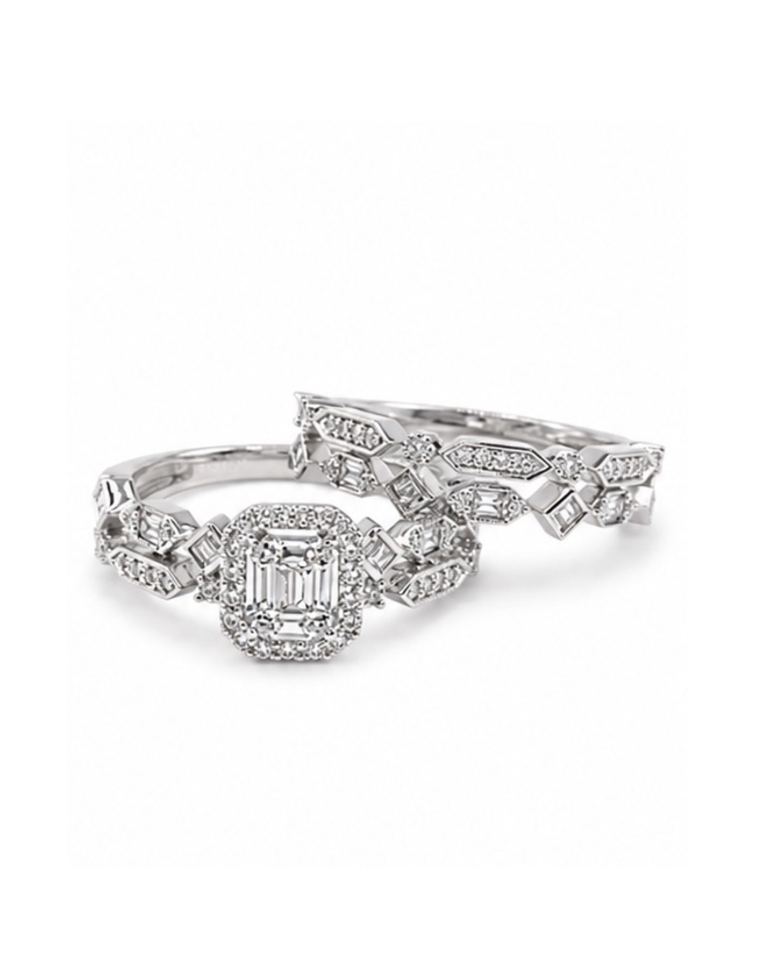 Classic 2in1 Cushion Baguette Cluster Shape Diamond Ring 14K