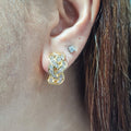 Crossover Round Golden Hoop Diamond Earrings 14K