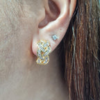 Crossover Round Golden Hoop Diamond Earrings 14K