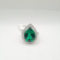 Green Emerald Gemstones Pear Halo Diamond Ring 14K