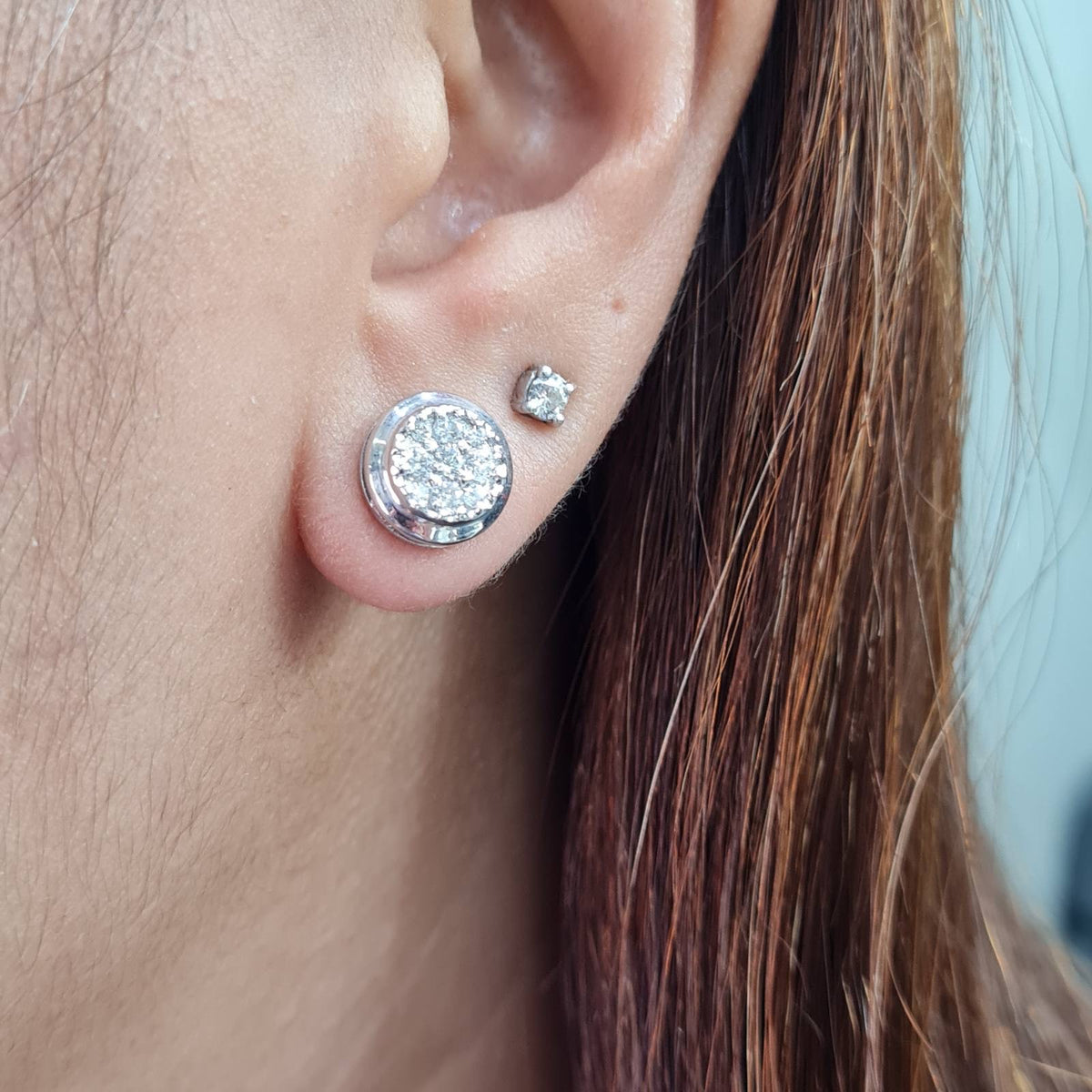Classic Round Stud Bezel Diamond Earrings 14K