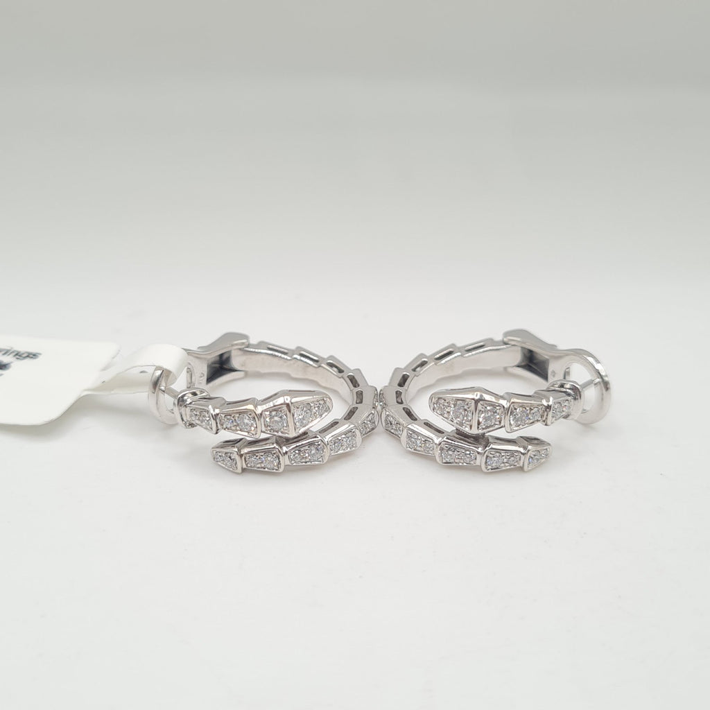 Serpent Hoop Paved Diamond Earrings 18K