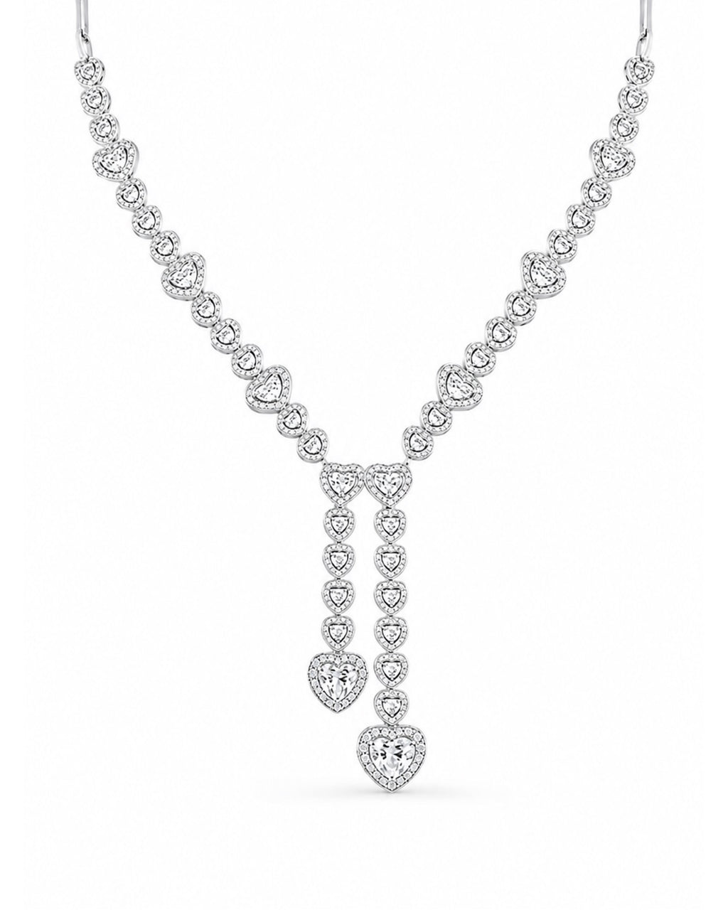 Classic Heart Pave Drop Statement Diamond Necklace 14K