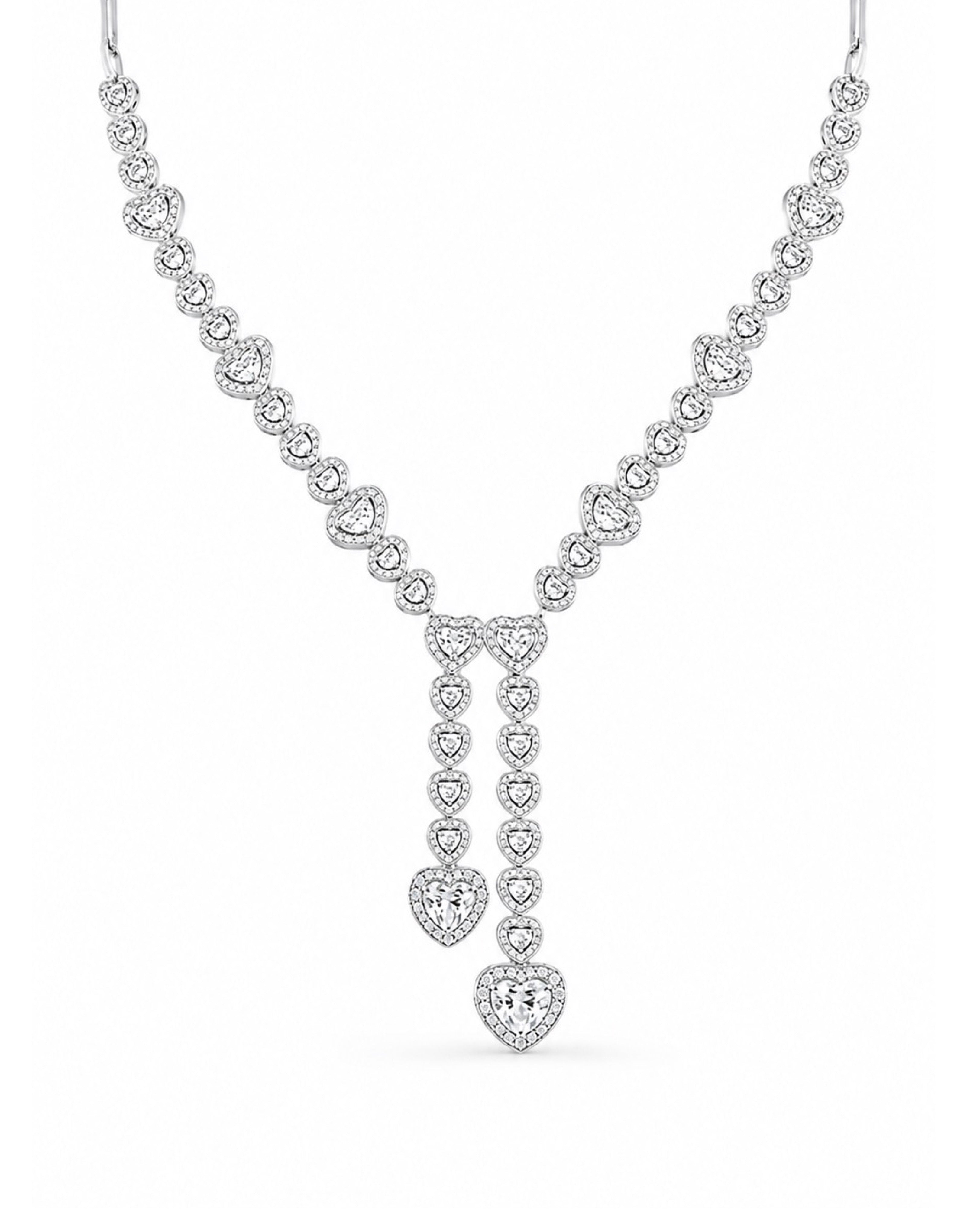 Classic Heart Pave Drop Statement Diamond Necklace 14K