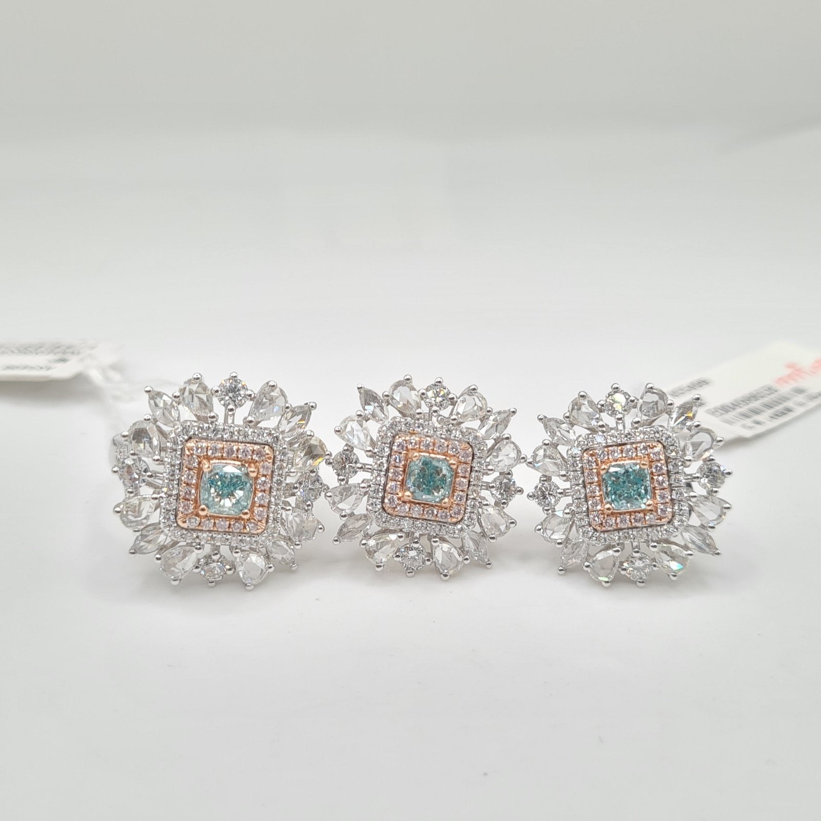 Fancy Blue Diamond Two Tone Cluster Jewelry Set 14K