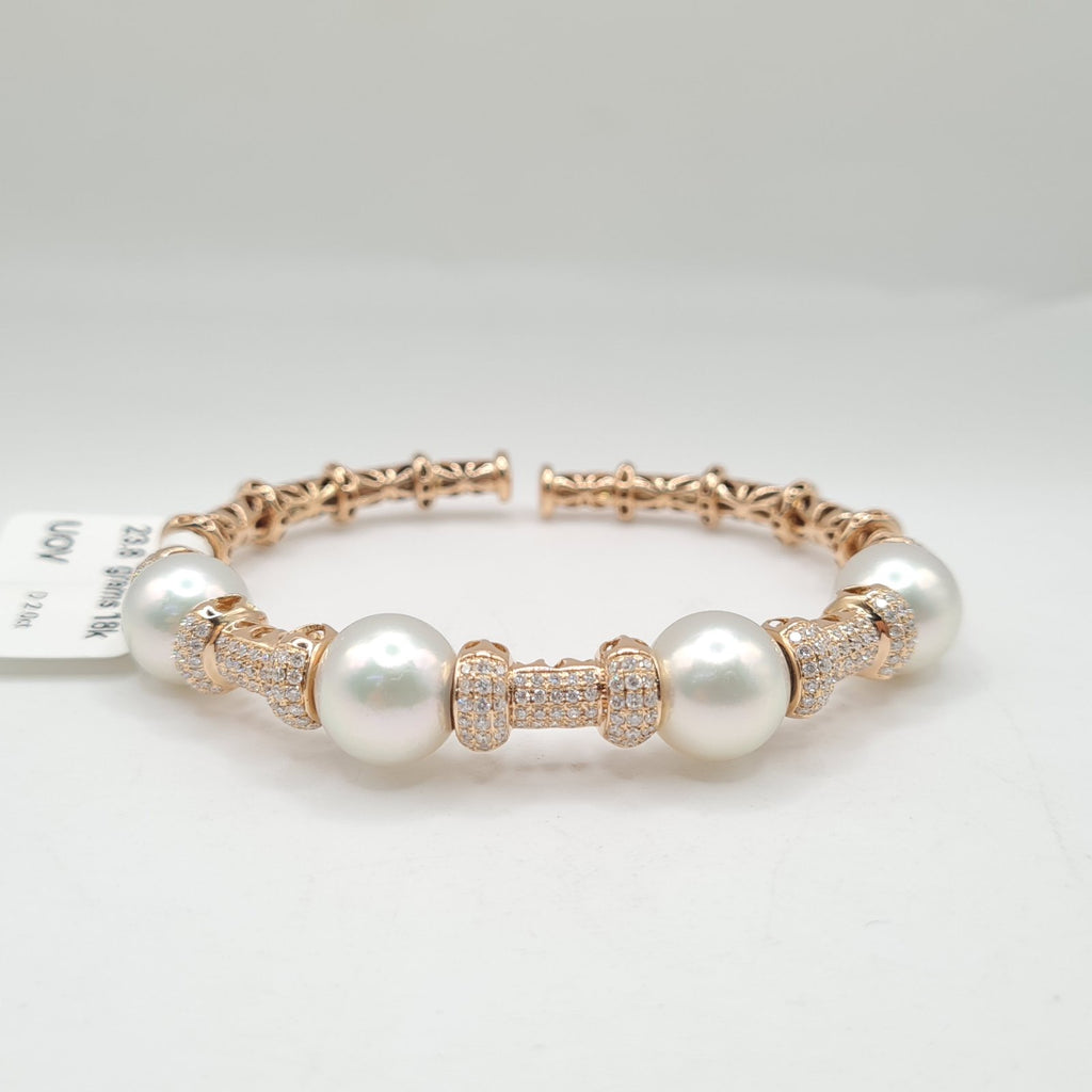 Rosegold 12mm South Sea Pearl Diamond Bracelet 18K 16cm