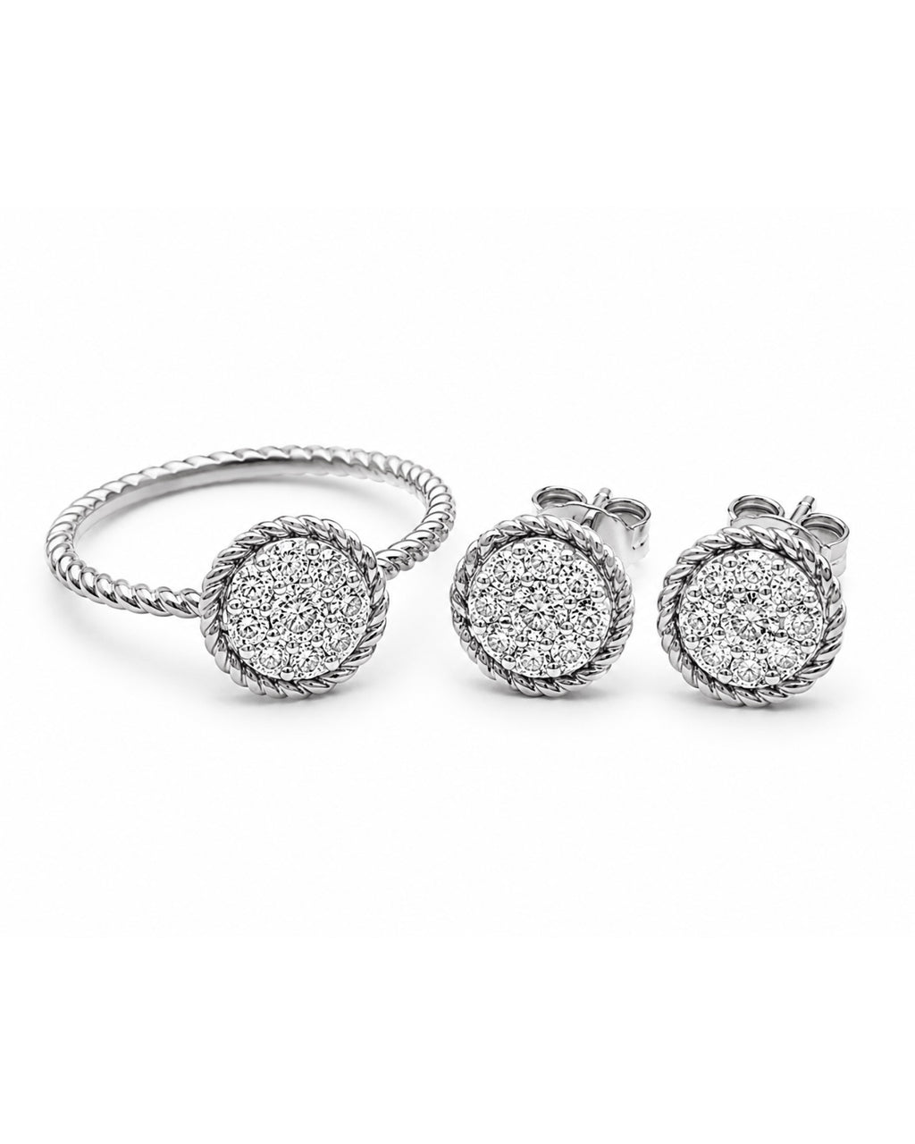 Classic Round Beaded Diamond Jewelry Set 14K
