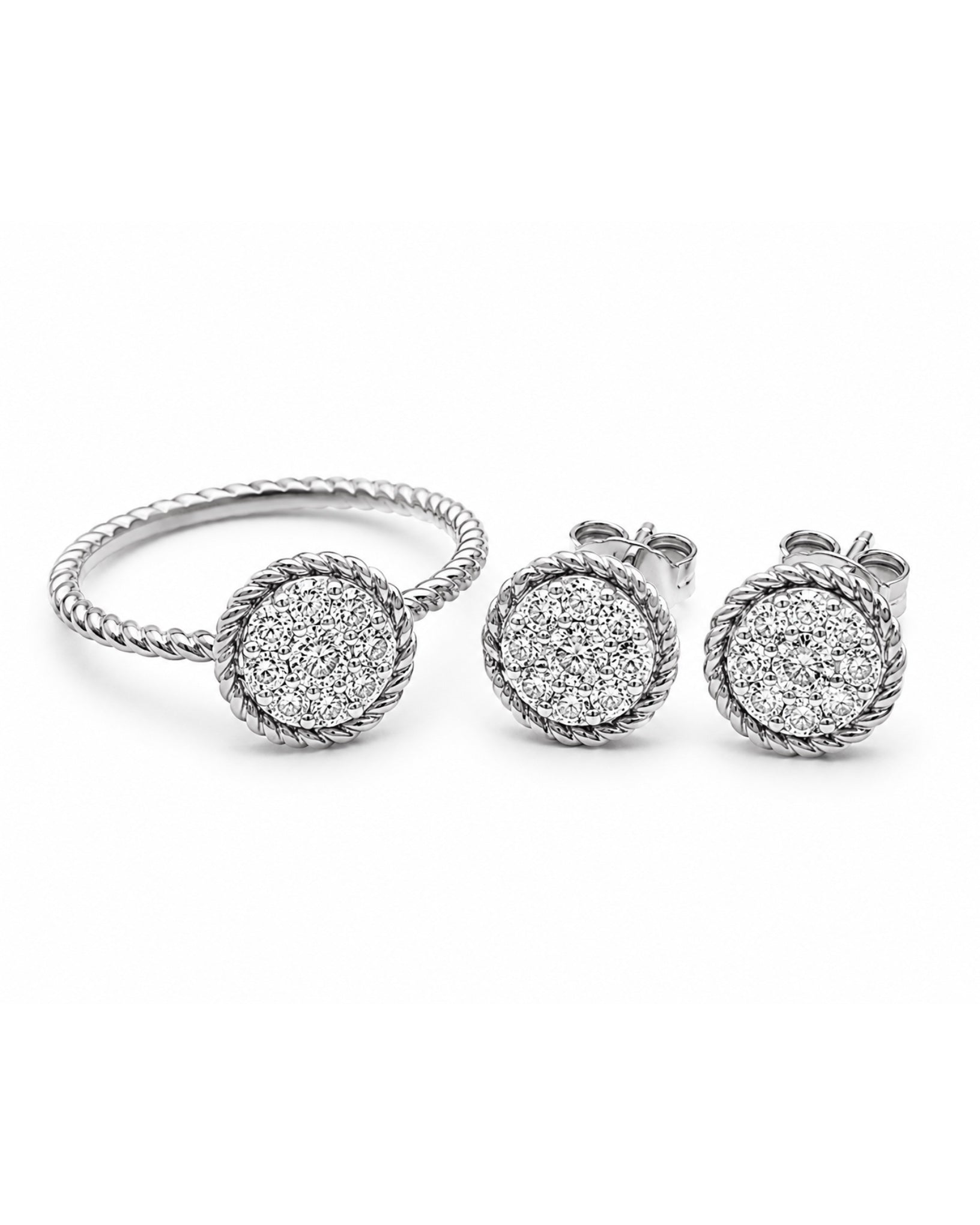 Classic Round Beaded Diamond Jewelry Set 14K