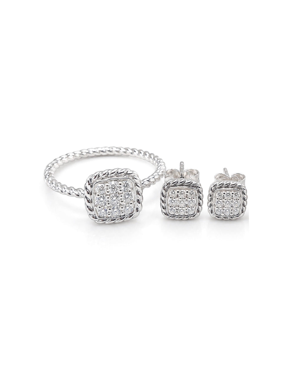 Classic Cushion Beaded Diamond Jewelry Set 14K