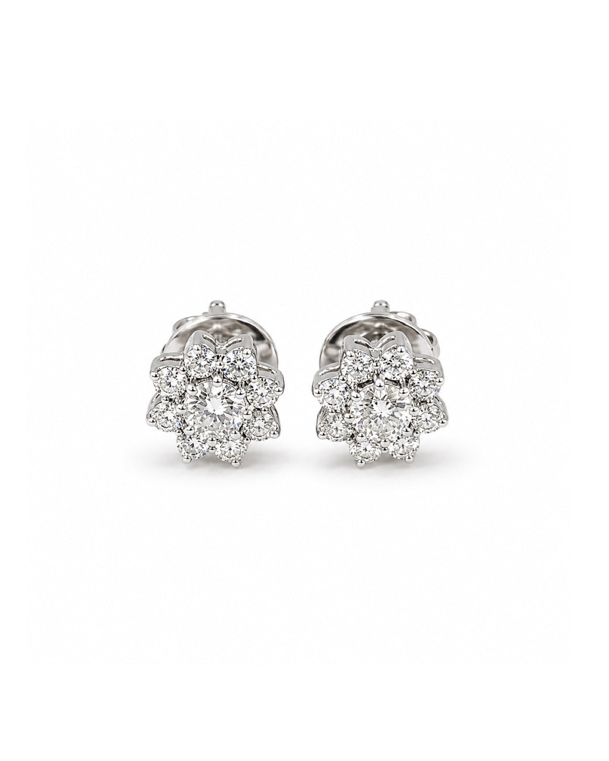Classic Floral Round Solitaire Stud Diamond Earrings 14K
