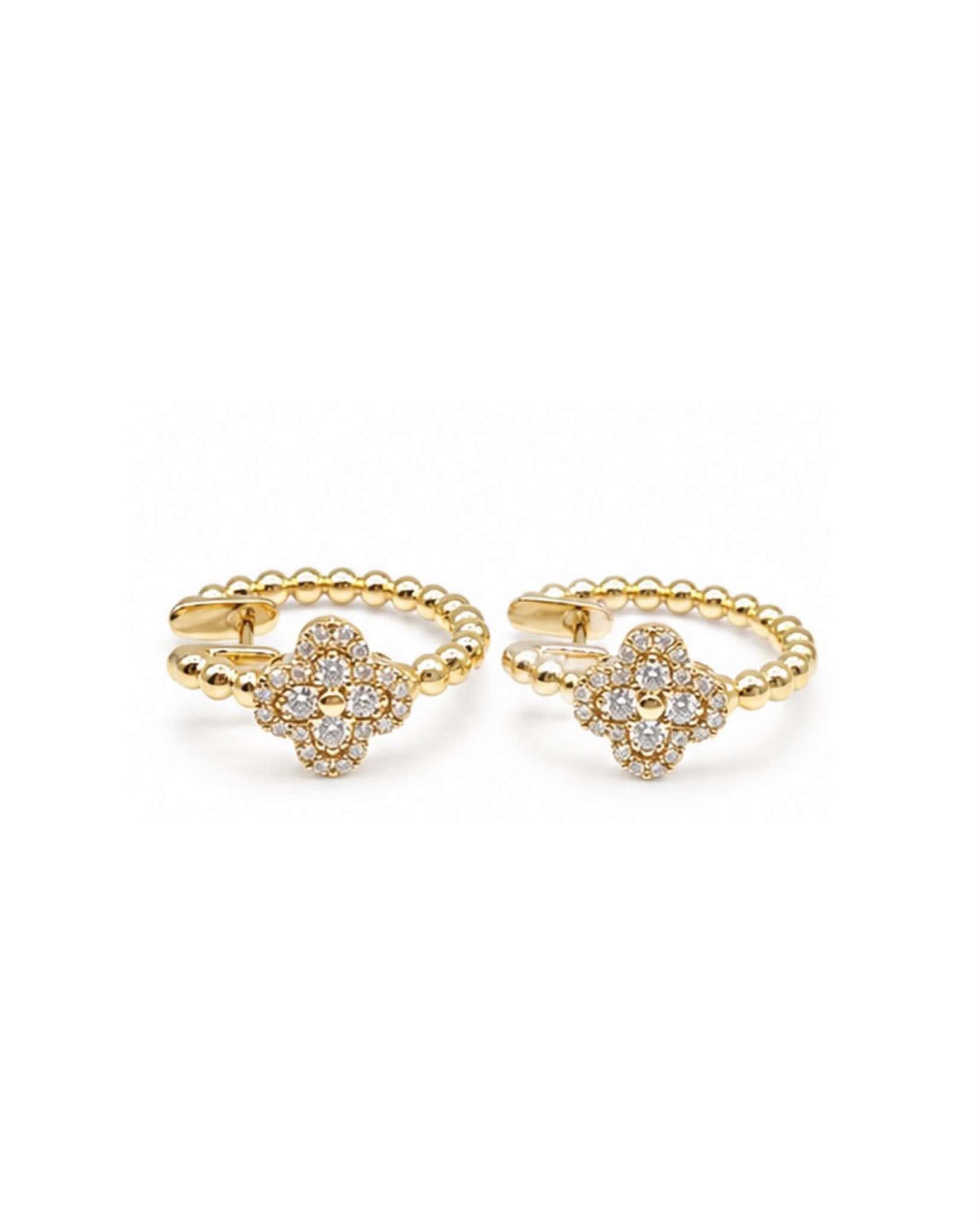 Classic Clover Beaded Hoop Diamond Earrings 14K