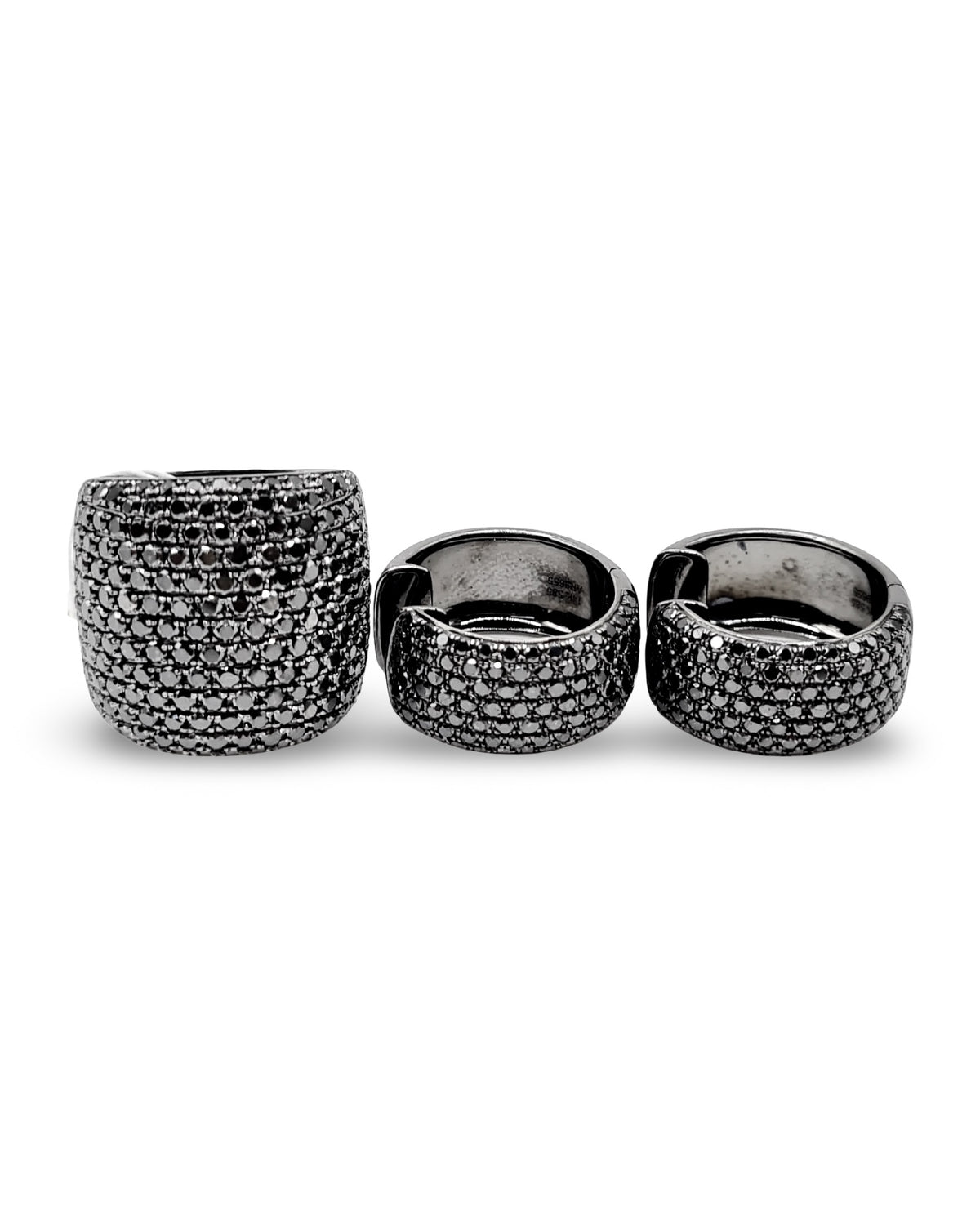 Fancy Black Diamonds Chunky Hoop Statement Jewelry Set 14K