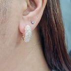 Classic Golden Round Chunky Paved Hoop Diamond Earrings 18K