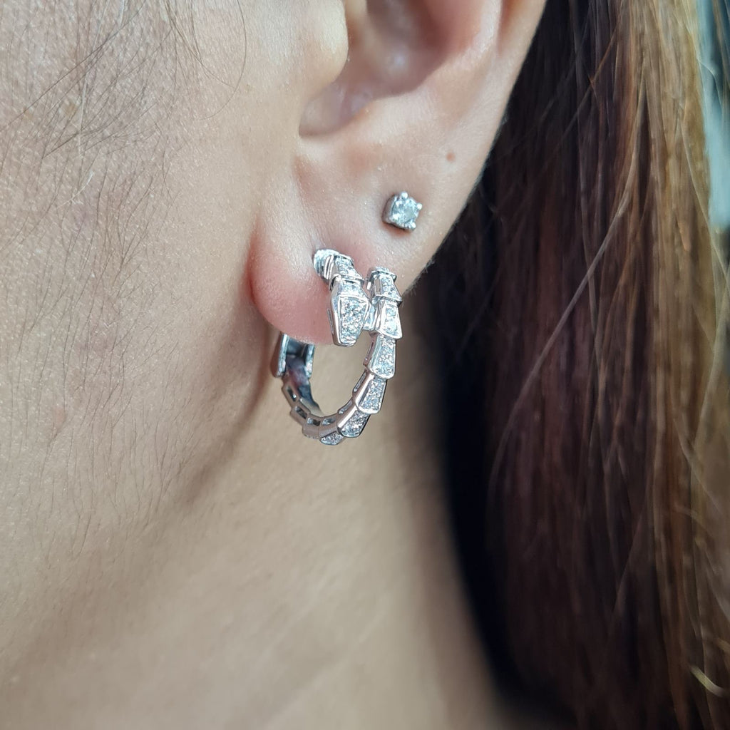Serpent Hoop Paved Diamond Earrings 18K