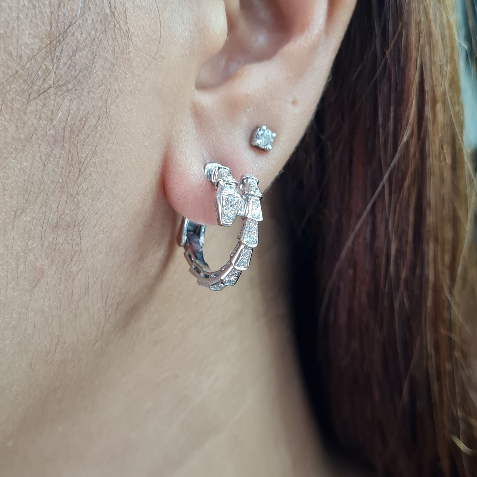 Serpent Hoop Paved Diamond Earrings 18K