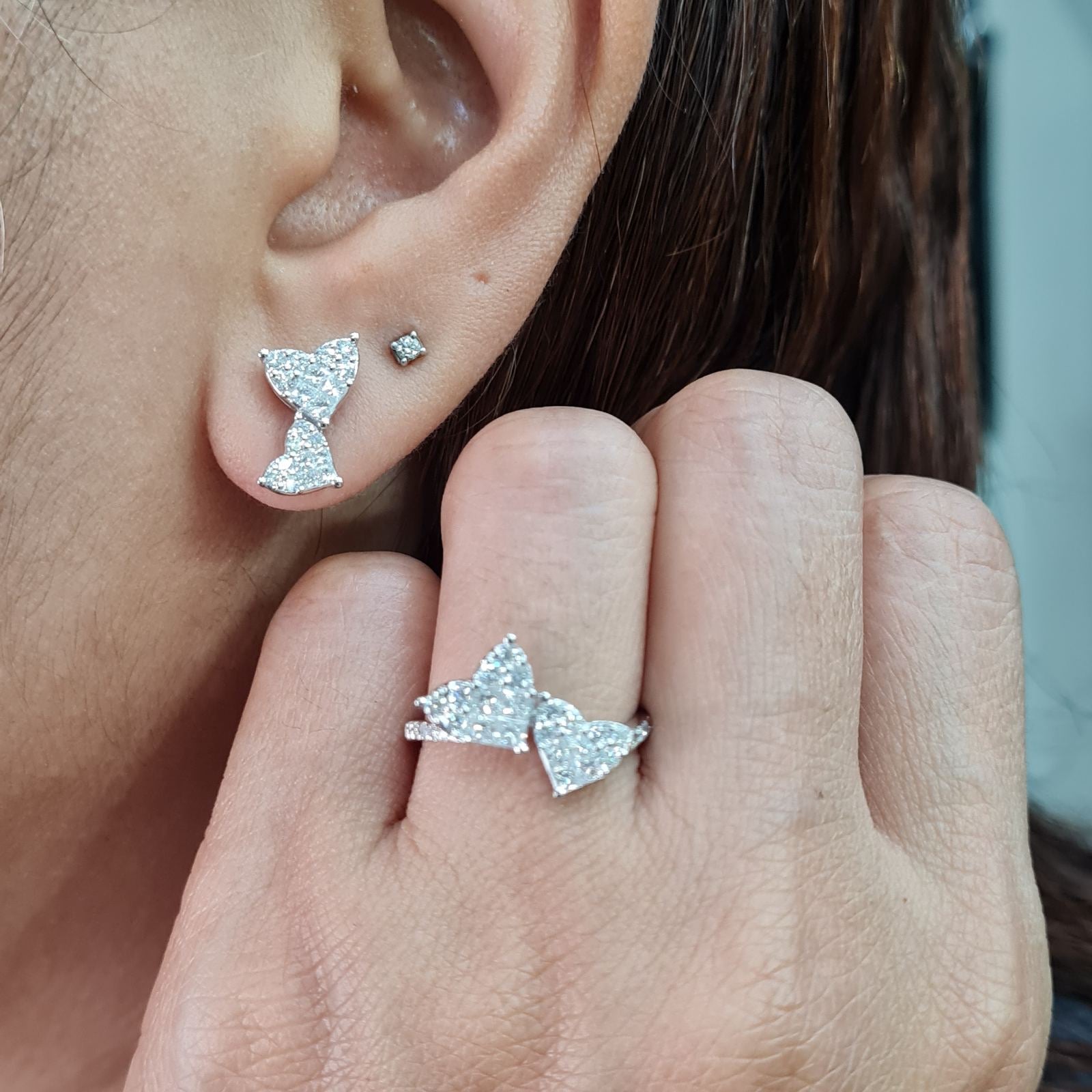 Classic Heart Invisible Setting Diamond Jewelry Set 14K