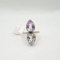 X Amethyst & Green Quartz Gemstones Toi et Moi Diamond Ring 14K