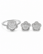 Classic Floral Round Beaded Diamond Jewelry Set 14K