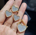 Classic Heart Beaded Paved Diamond Jewelry Set 14K