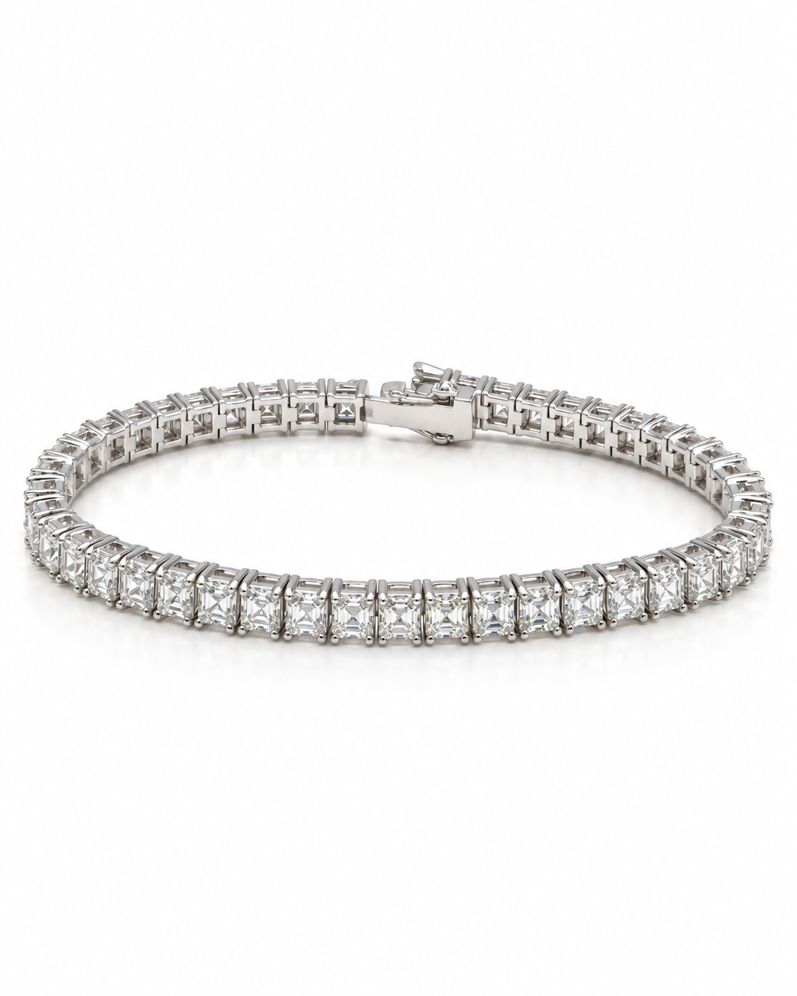 Classic 9.20CTW Asscher Cut Solitaire Full Eternity Tennis Diamond Bracelet 18K