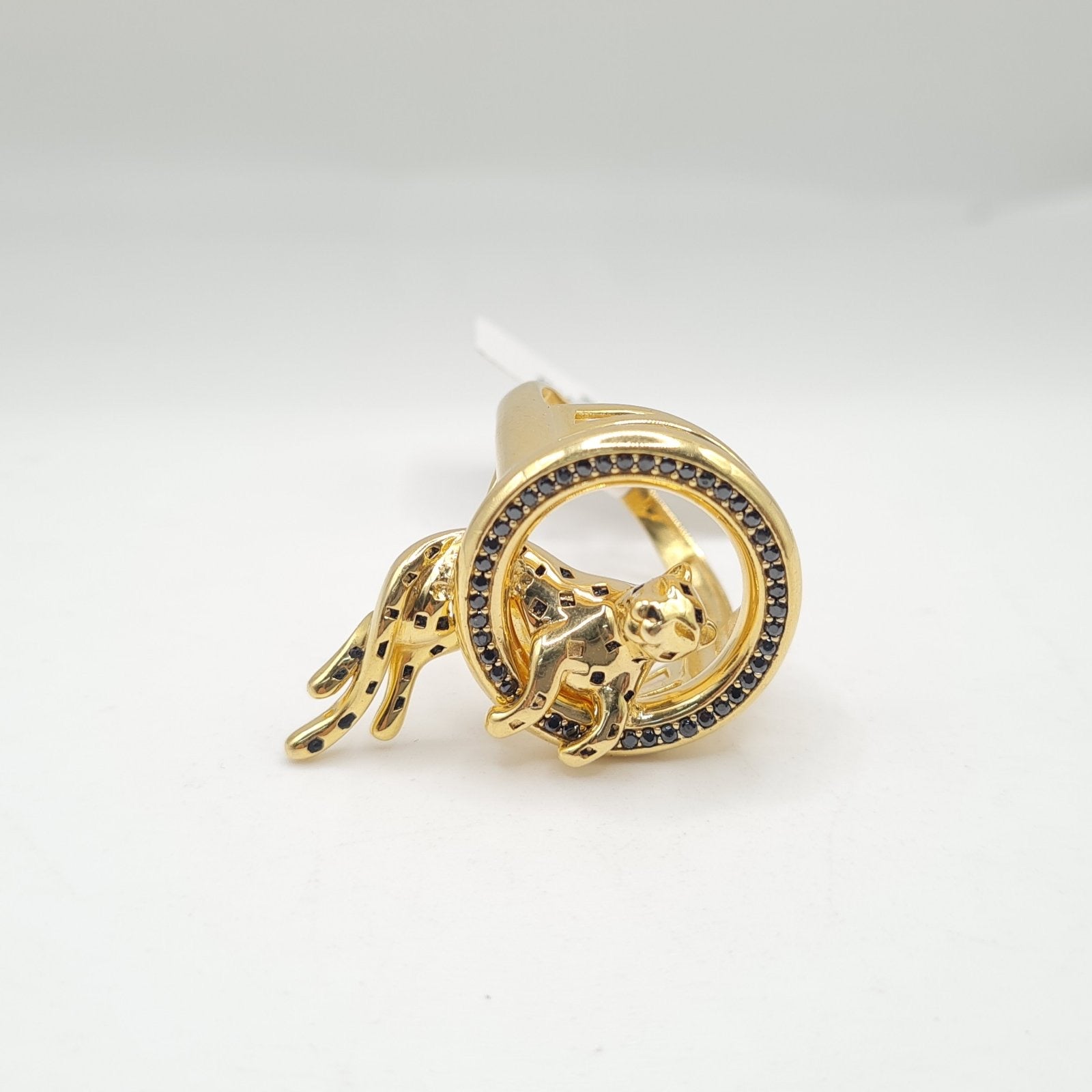 Golden Panther Statement Black Diamond Ring 18K
