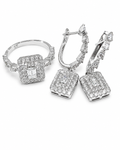 Classic Emerald Halo Paved Dangling Hoop Diamond Jewelry Set 14K