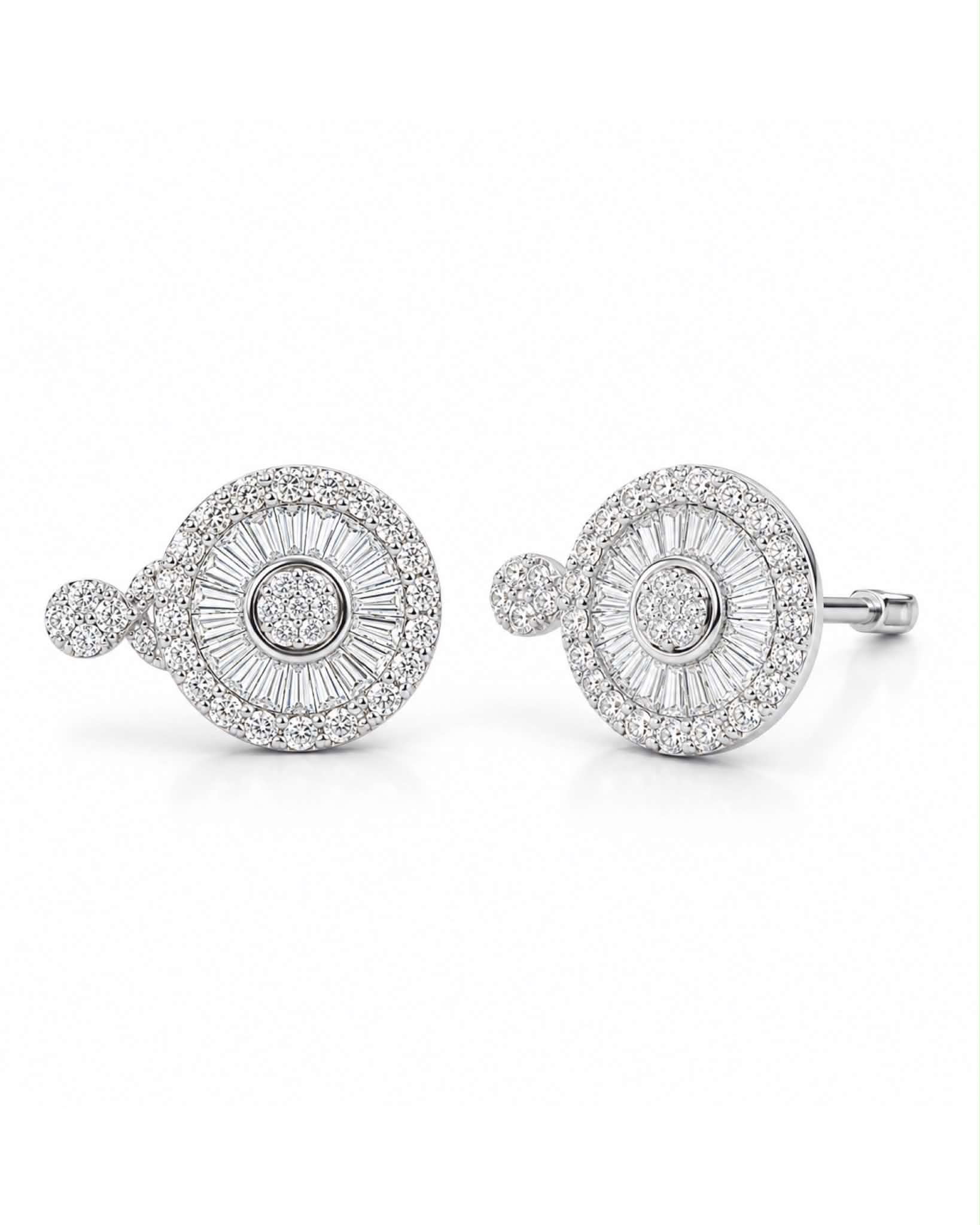Classic Radial Round Paved Diamond Earrings 18K