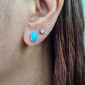 Turquoise Gemstones Oval Stud Earrings Platinum