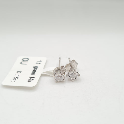0.20cts Round Solitaire Enlarged Stud Diamond Earrings 14K