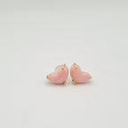 X Dainty Pink Opal Heart Stud Gemstones Earrings 18K