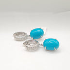 Turquoise Gemstone Dangle Hoop Diamond Earrings 14K