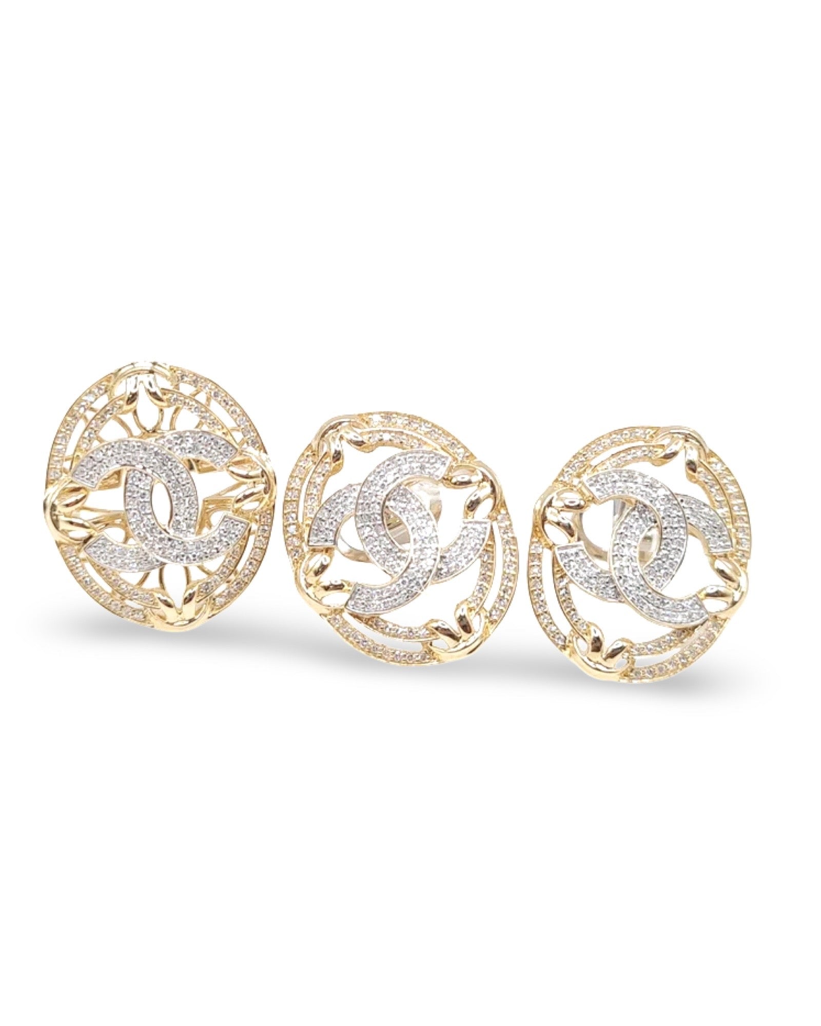 Two Tone Oval Deco Statement Diamond Jewelry Set 14K