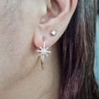 Classic Golden Star Deco Hoop Diamond Earrings 14K