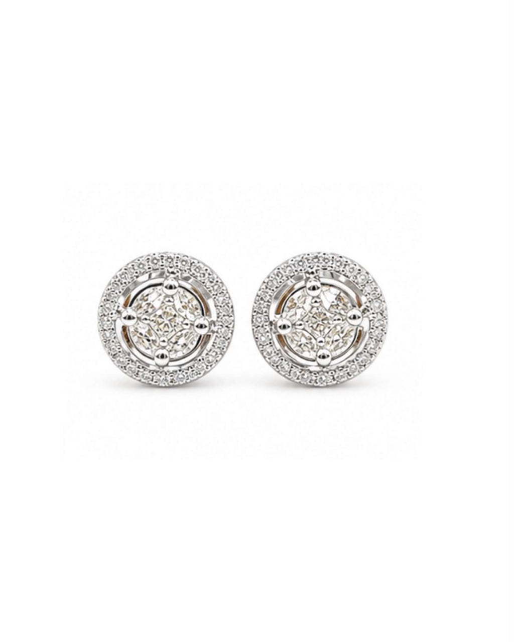 Classic 4ct Face Round Invisible Setting Halo Stud Diamond Earrings 14K