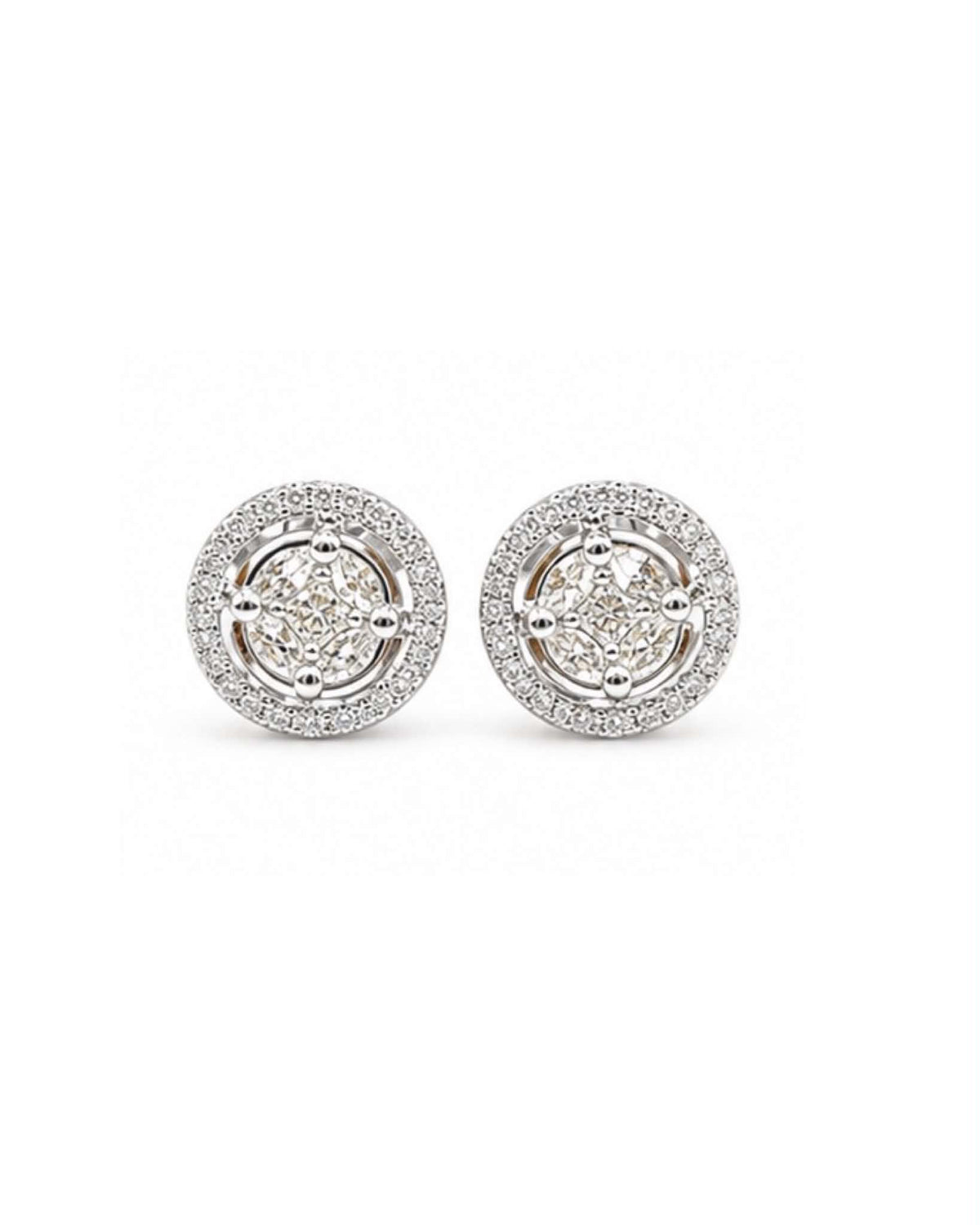 Classic 4ct Face Round Invisible Setting Halo Stud Diamond Earrings 14K