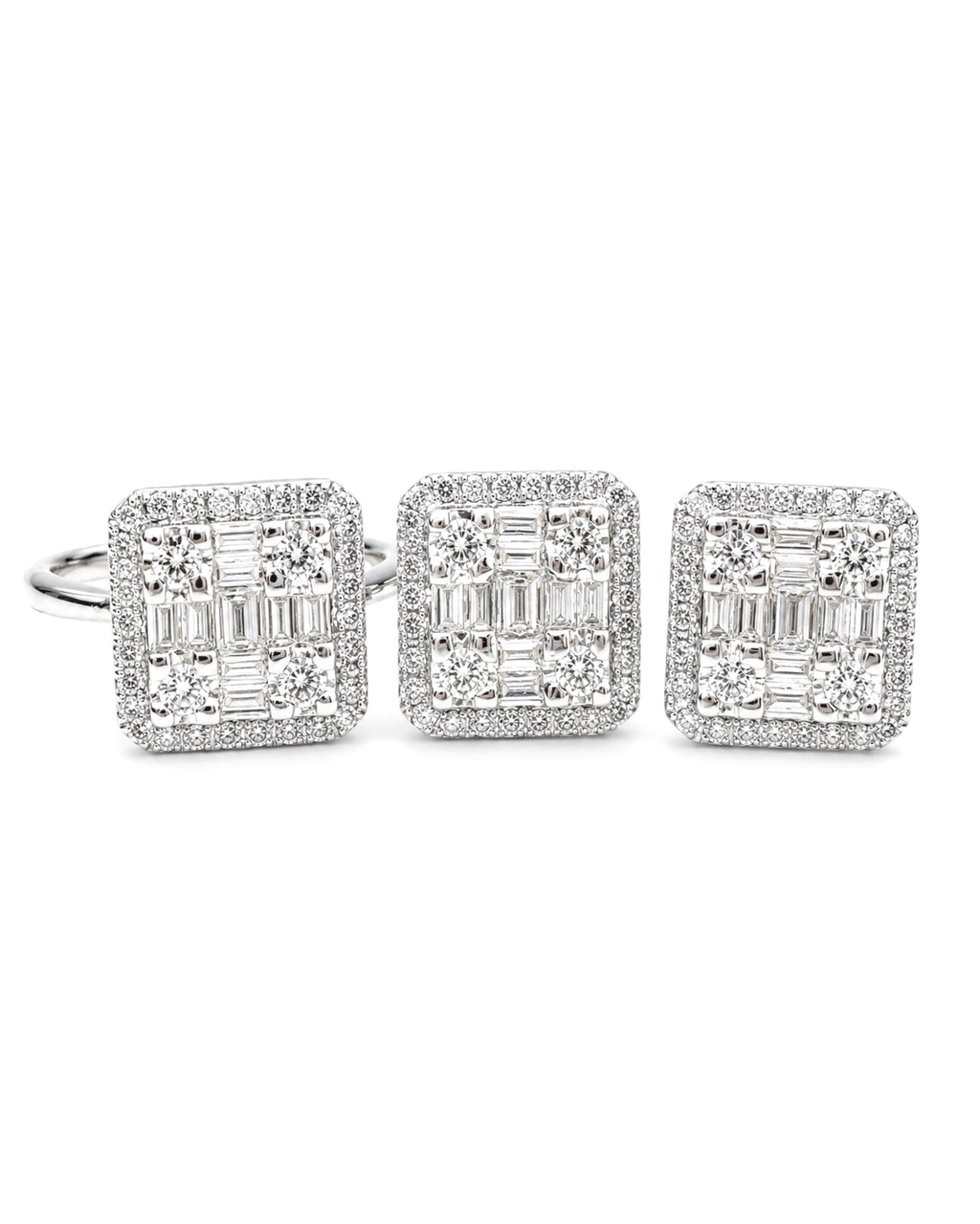 Classic Emerald Baguette Stud Diamond Jewelry Set 14K