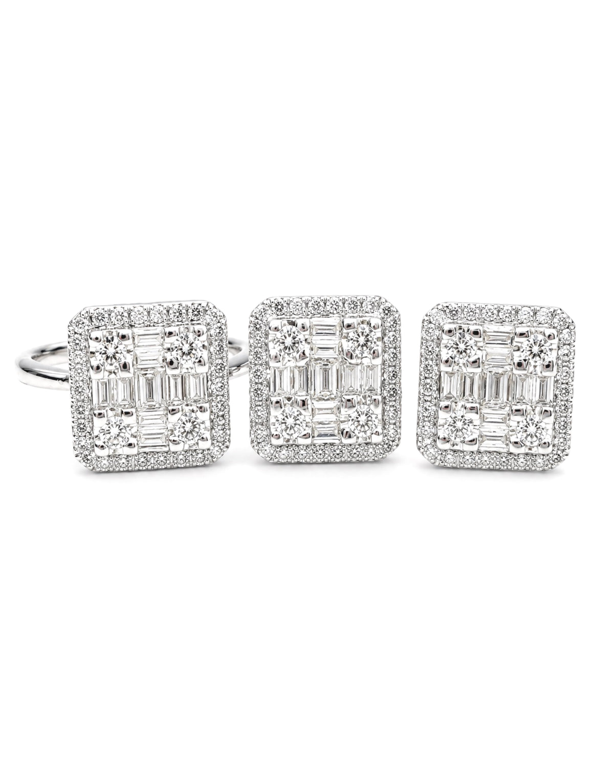 Classic Emerald Baguette Stud Diamond Jewelry Set 14K