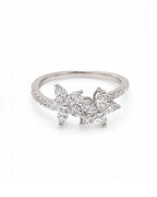 Classic Twin Floral Marquise Paved Diamond Ring 18K