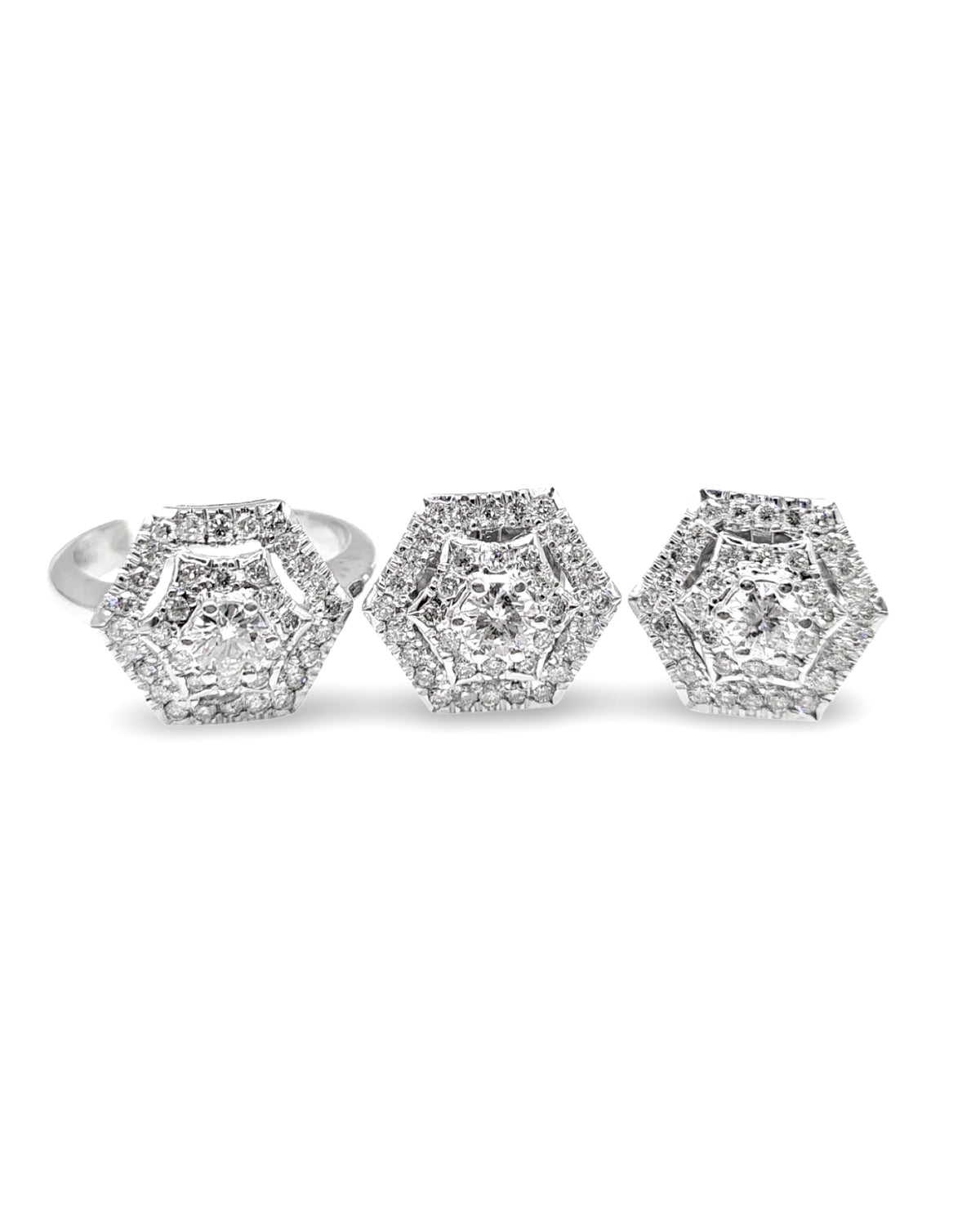 Round Double Halo Deco Paved Diamond Jewelry Set 14K