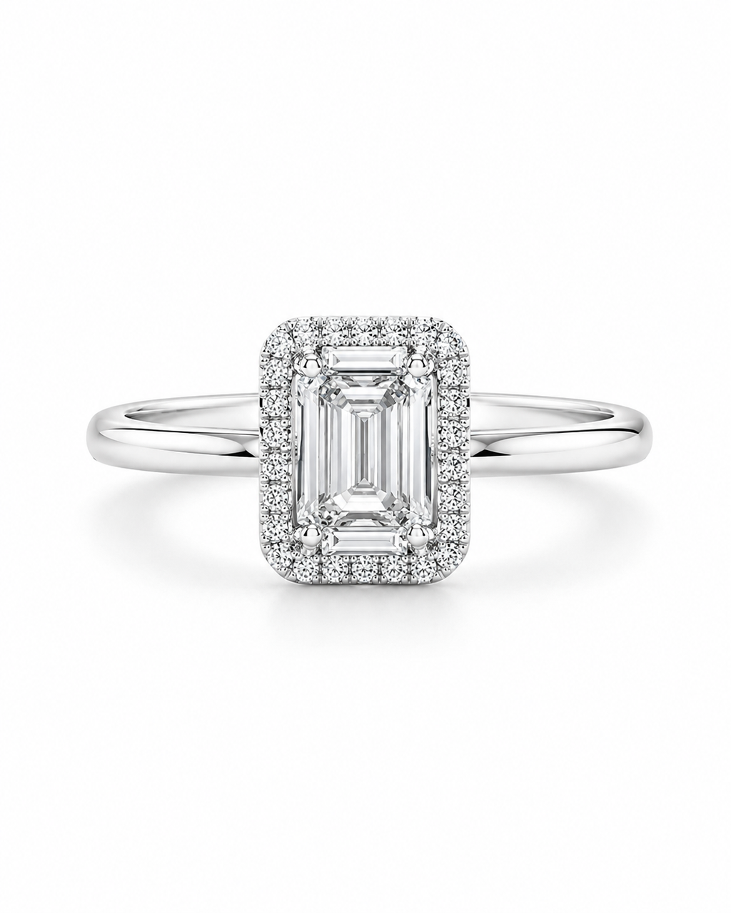 Classic Emerald Halo Diamond Ring 14K