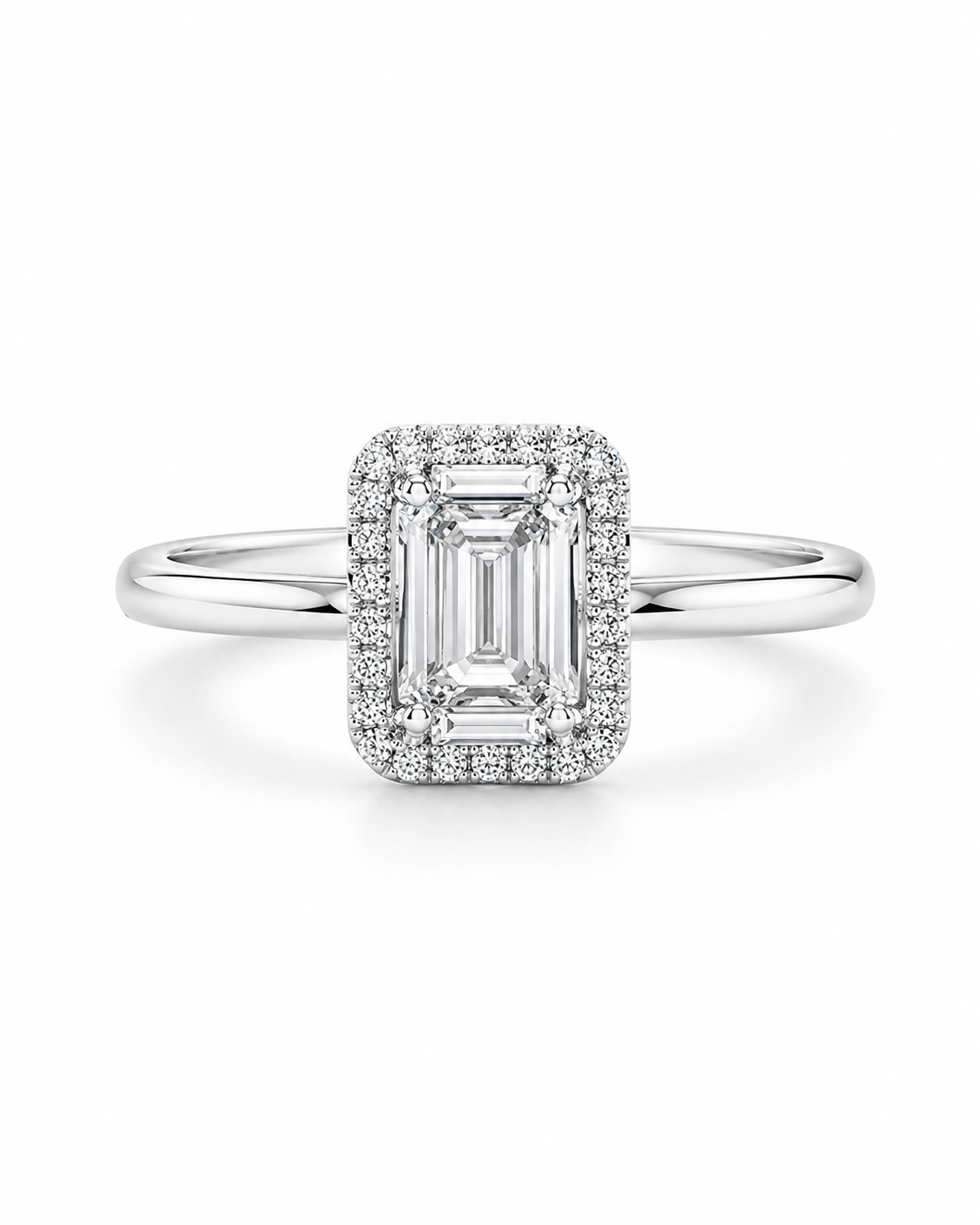 Classic Emerald Halo Diamond Ring 14K