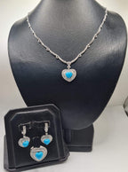 Heart Turquoise Gemstones Halo Dangling Diamond Jewelry Set 14K