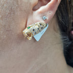 Panther Head Golden Hoop Paved Diamond Earrings 18K